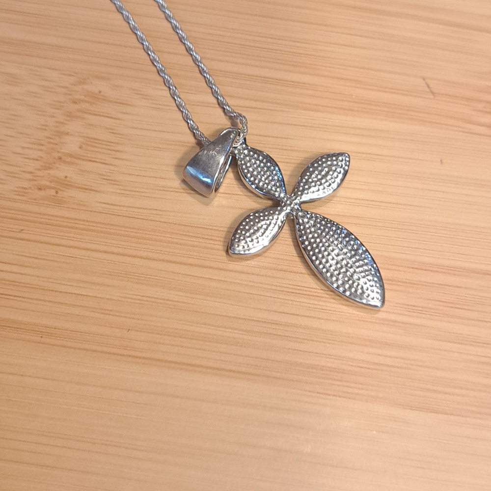 Silver Abalone Cross Pendant Necklace - Picture 3 of 5